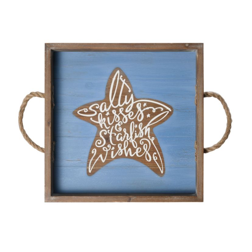 14-in Blue Starfish Wood Mdf Tray