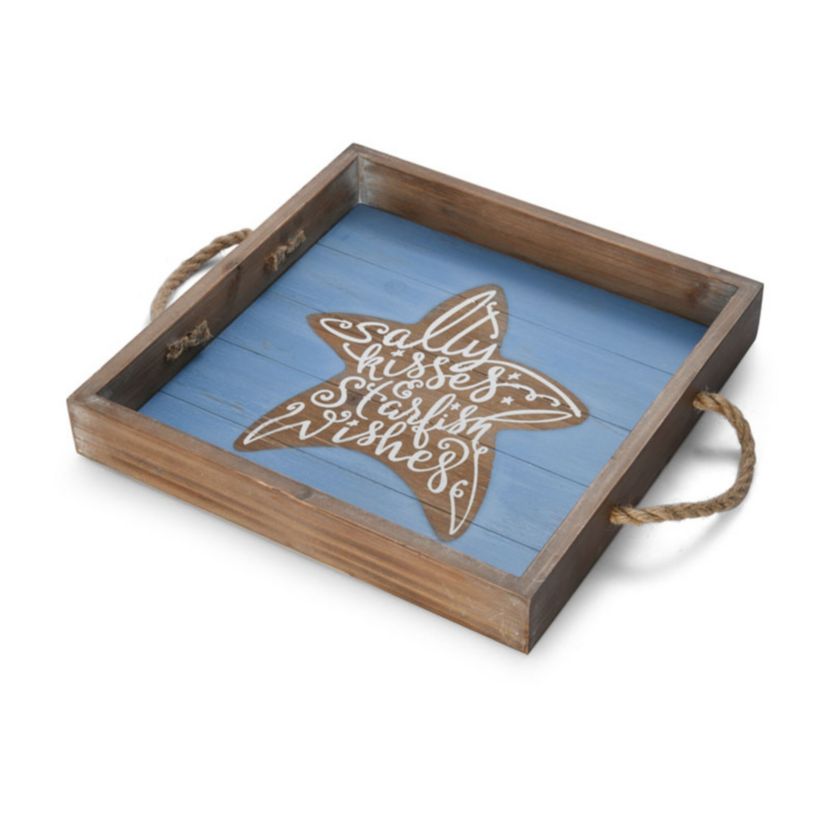14-in Blue Starfish Wood Mdf Tray