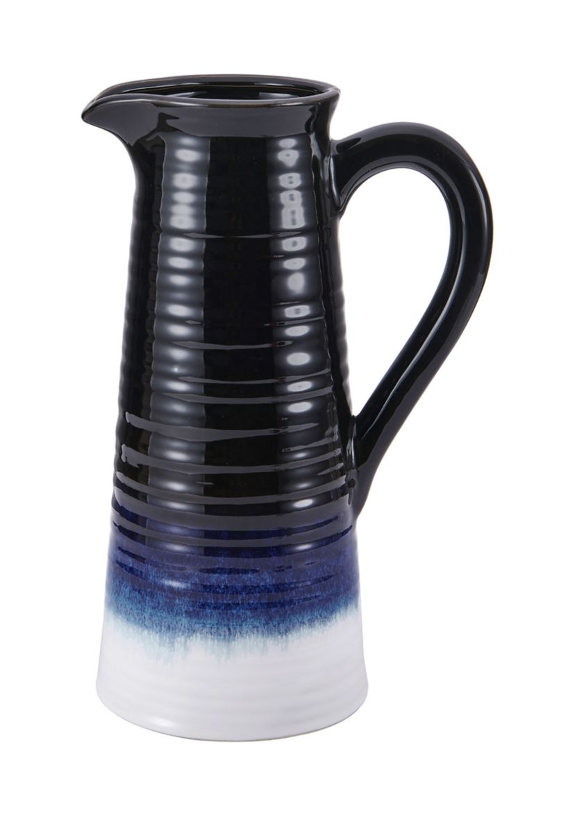 Elements 12-Inch Ceramic Pitcher Vase, Blue/White