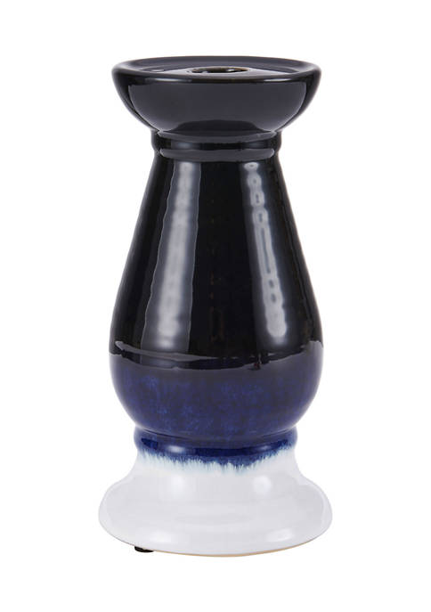 Bazaar Elements Ceramic Candle Holder, Blue/White