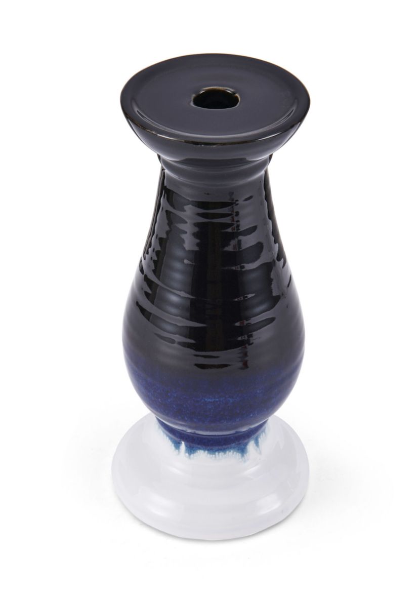 Elements Ceramic Candle Holder, Blue/White
