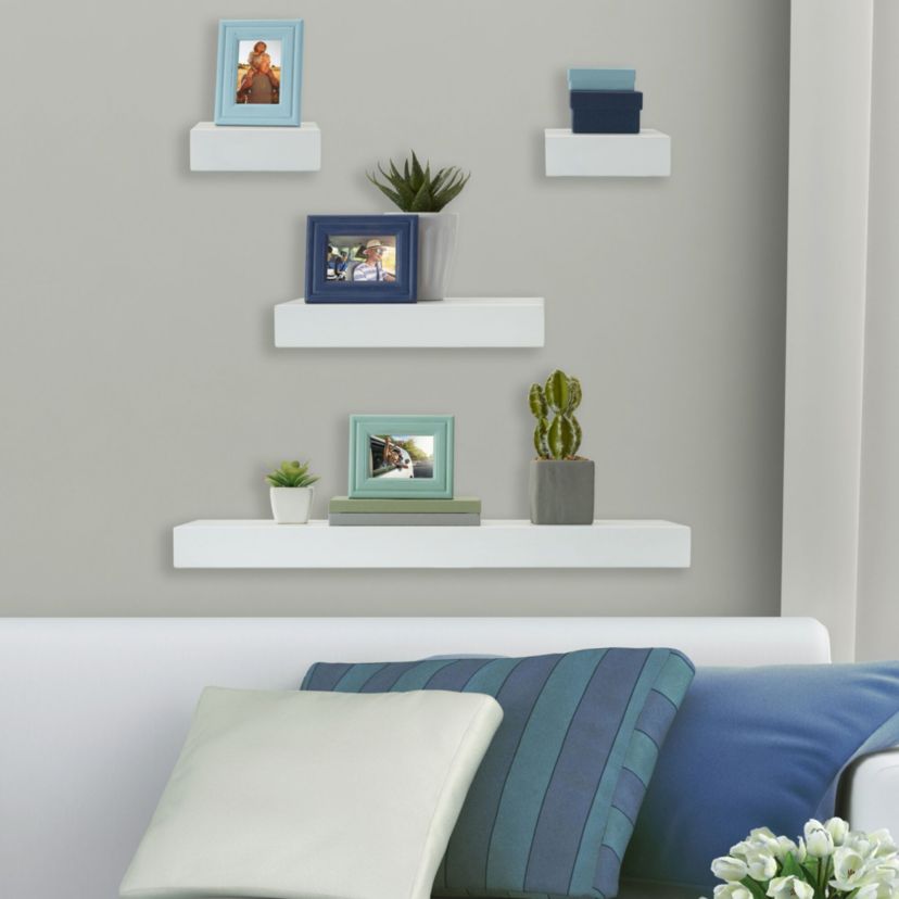Set of 4 White Chunky Shelves-24-in, 12-in, 2 ea-6-in