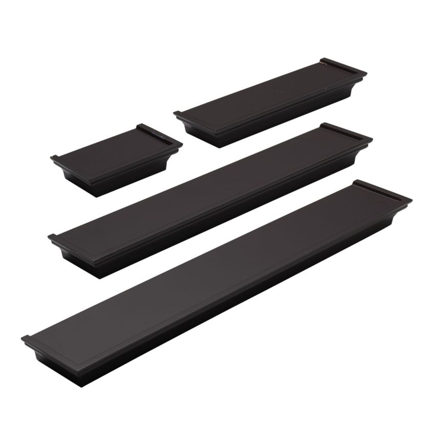 Arlington Floating Wall Shelves for Bedroom, Living Room, Bathroom, Kitchen, Office, Nursery, Set of 4, Espresso