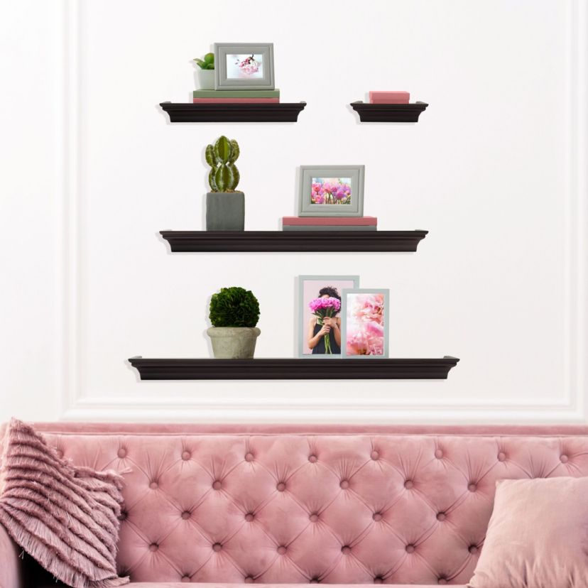 Arlington Floating Wall Shelves for Bedroom, Living Room, Bathroom, Kitchen, Office, Nursery, Set of 4, Espresso