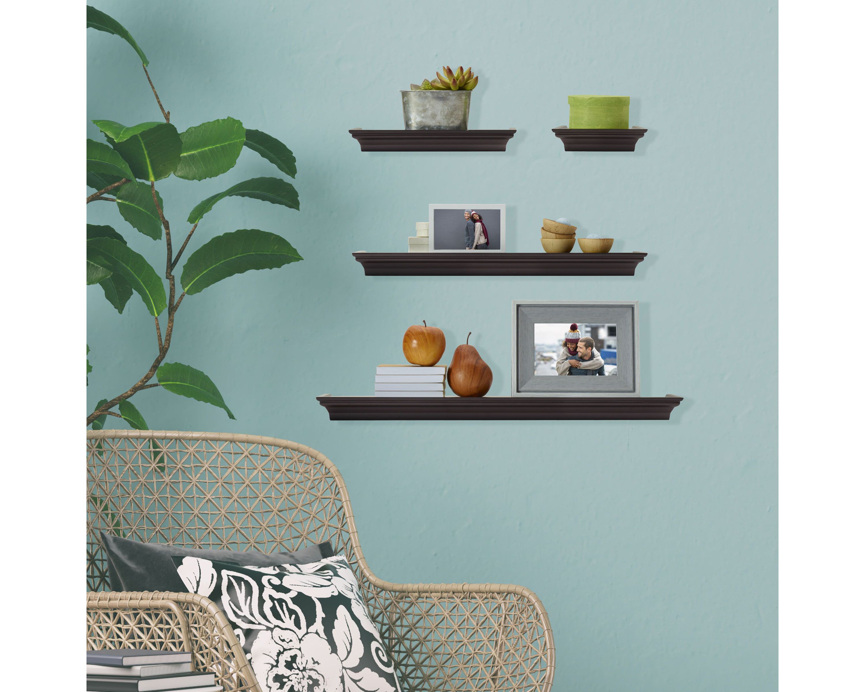 Arlington Floating Wall Shelves for Bedroom, Living Room, Bathroom, Kitchen, Office, Nursery, Set of 4, Espresso