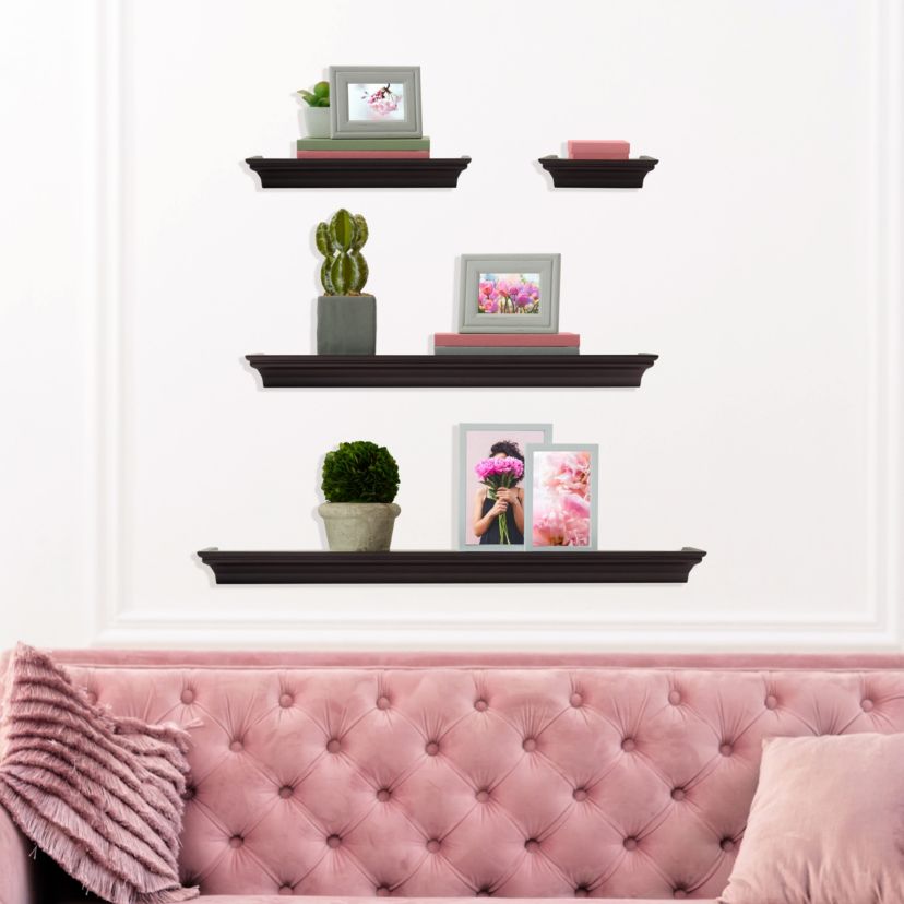 Arlington Floating Wall Shelves for Bedroom, Living Room, Bathroom, Kitchen, Office, Nursery, Set of 4, Espresso