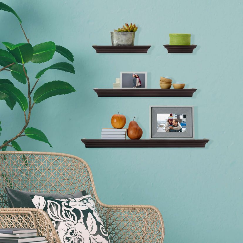 Arlington Floating Wall Shelves for Bedroom, Living Room, Bathroom, Kitchen, Office, Nursery, Set of 4, Espresso