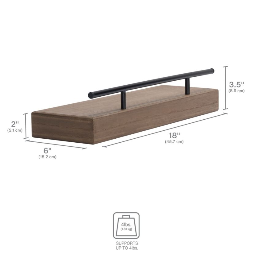 Arlington Floating Wall Shelves for Bedroom, Living Room, Bathroom, Kitchen, Office, Nursery, Set of 4, Gray