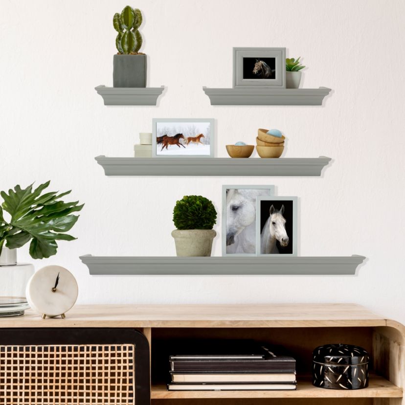 Arlington Floating Wall Shelves for Bedroom, Living Room, Bathroom, Kitchen, Office, Nursery, Set of 4, Gray