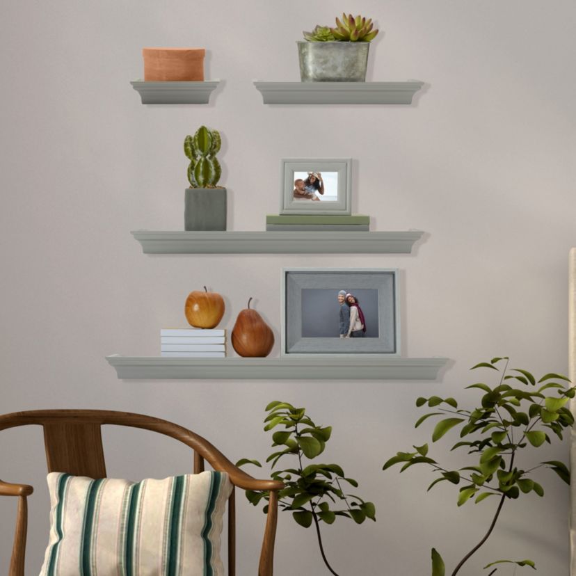 Arlington Floating Wall Shelves for Bedroom, Living Room, Bathroom, Kitchen, Office, Nursery, Set of 4, Gray