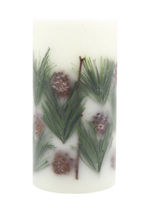 3 in x 6 in Pine Holiday LED Wax Pillar Candle
