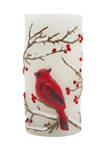 3 in x 6 in Christmas Themed Cardinal Embossed LED Wax Pillar Candle