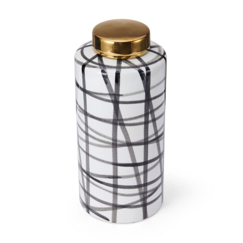 Black and White 13-in Scribble Stoneware Jar