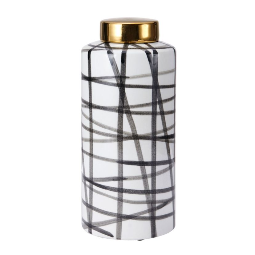 Black and White 13-in Scribble Stoneware Jar