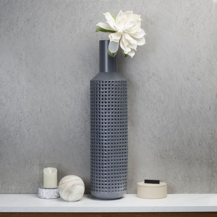 34-Inch Grey Woven Filigree Metal Vase