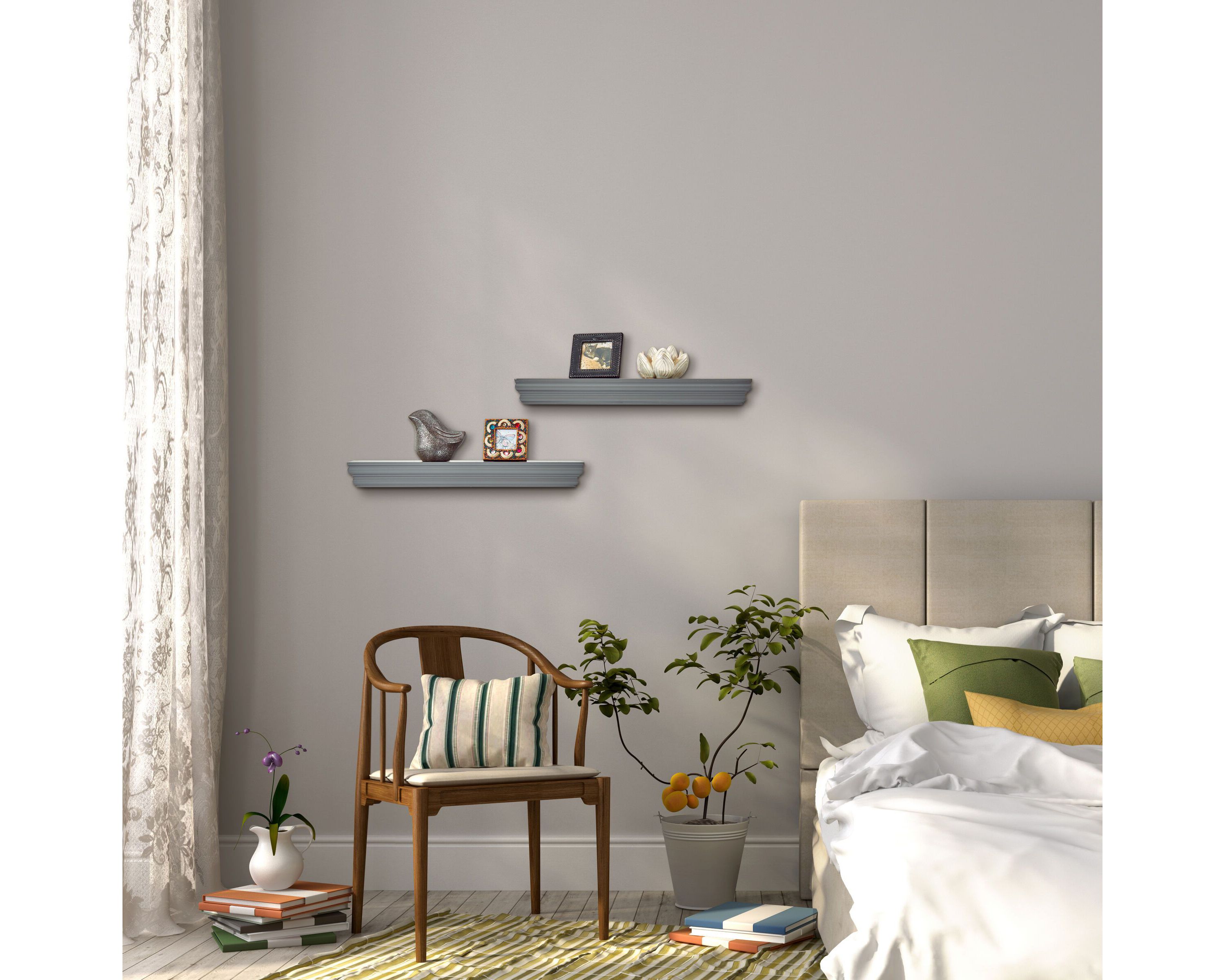 Floating Railing Shelf for Bedroom, Living Room, Bathroom, Kitchen, Set of 2, Black