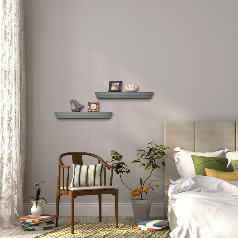 Floating Railing Shelf for Bedroom, Living Room, Bathroom, Kitchen, Set of 2, Black
