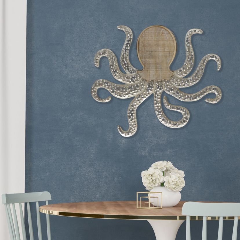 22 x 19-in Metal & Wood Octopus Wall Decor