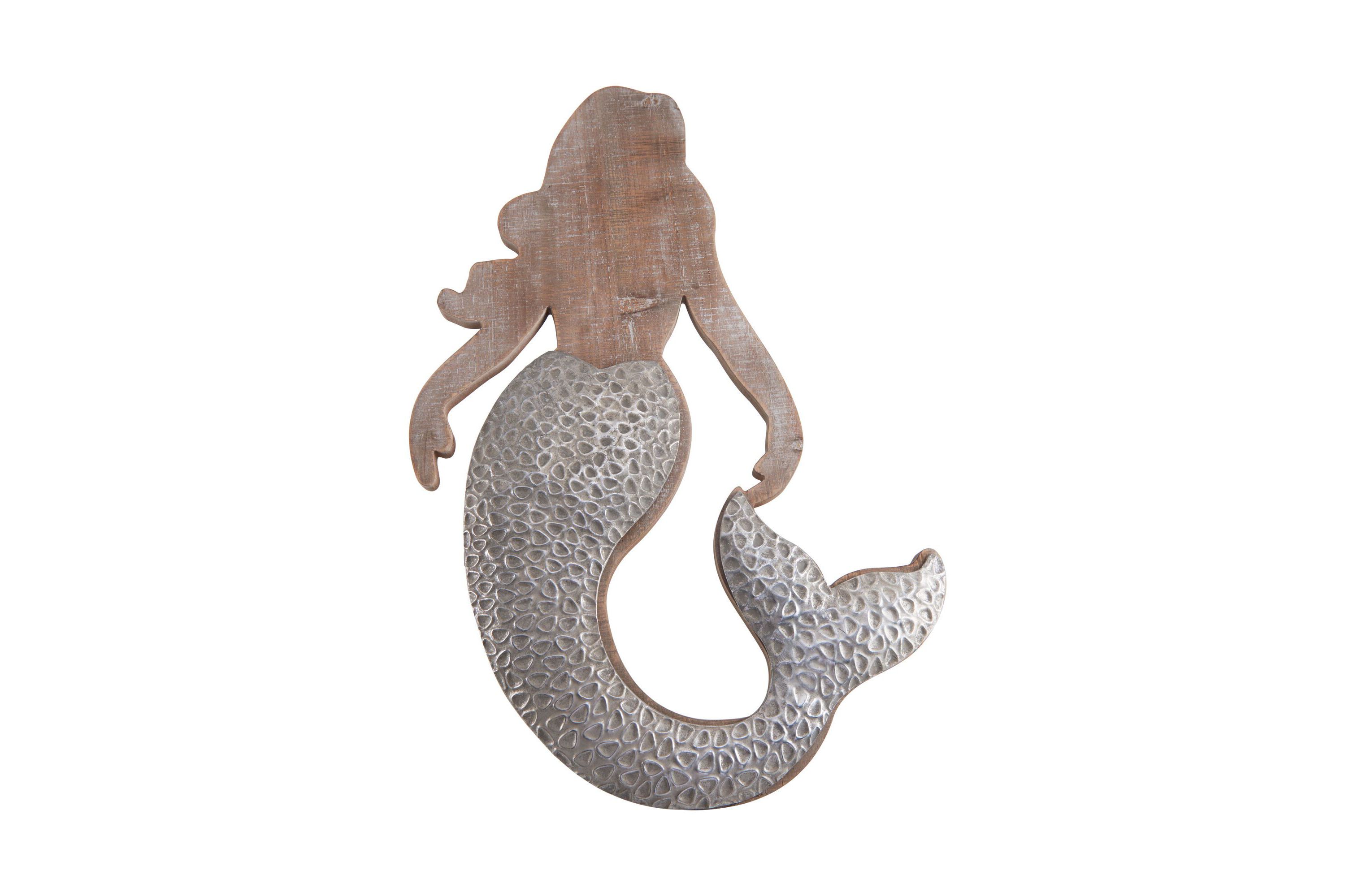 28-in Metal & Wood Mermaid Wall Décor