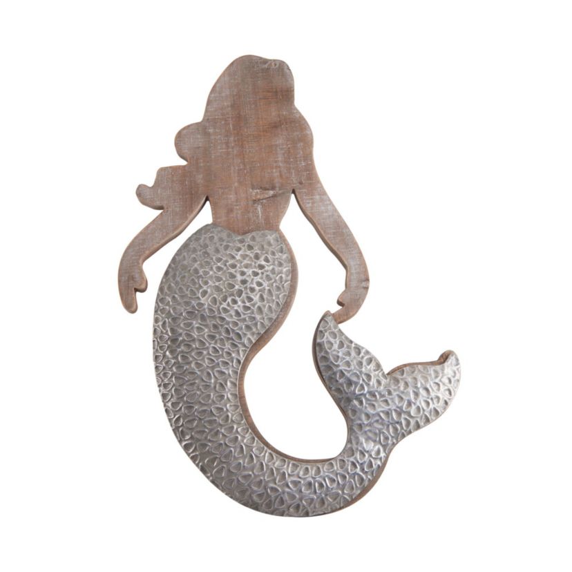 28-in Metal & Wood Mermaid Wall Décor