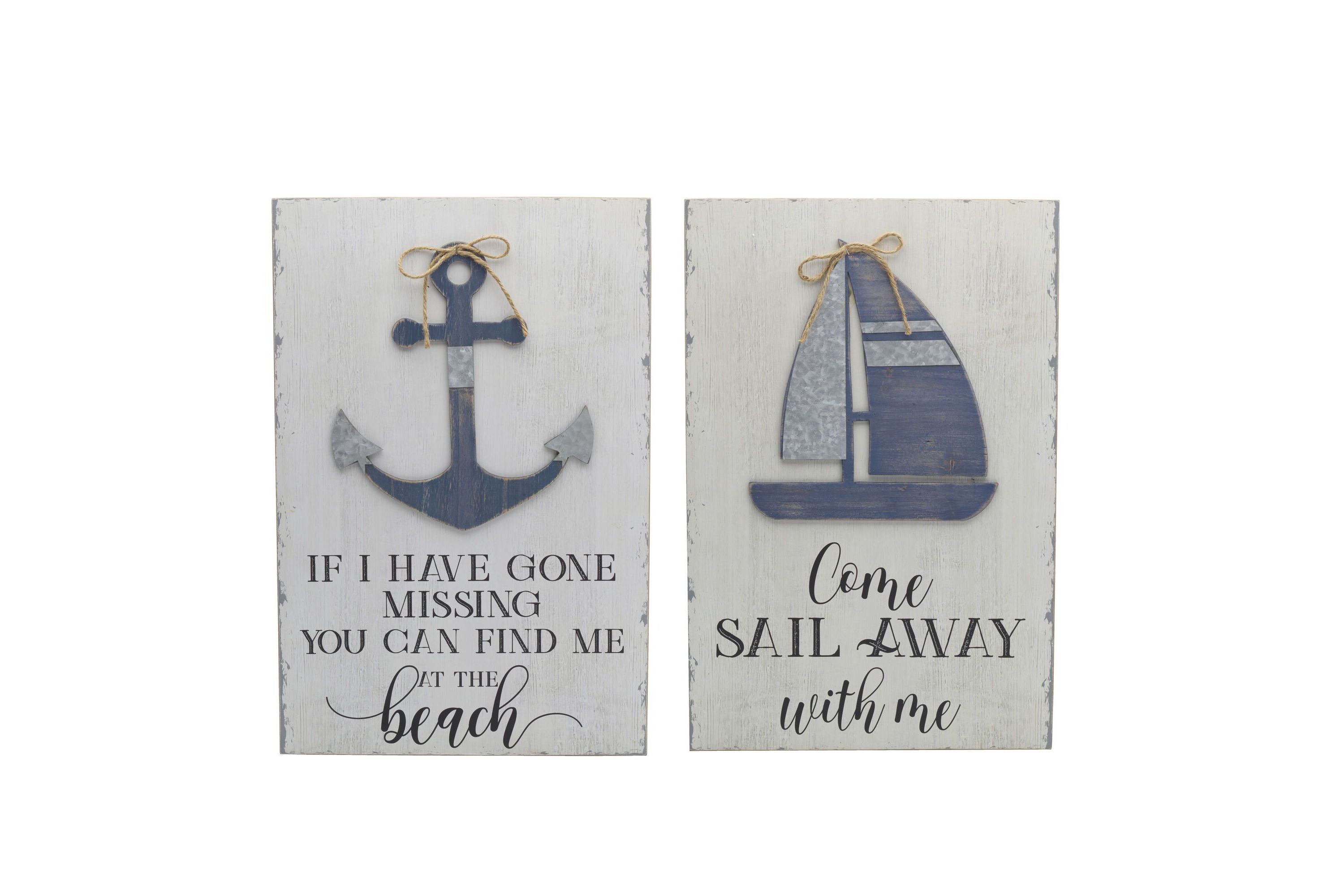 Set of 2 24 x 16-in Wood Coastal Wall Decor