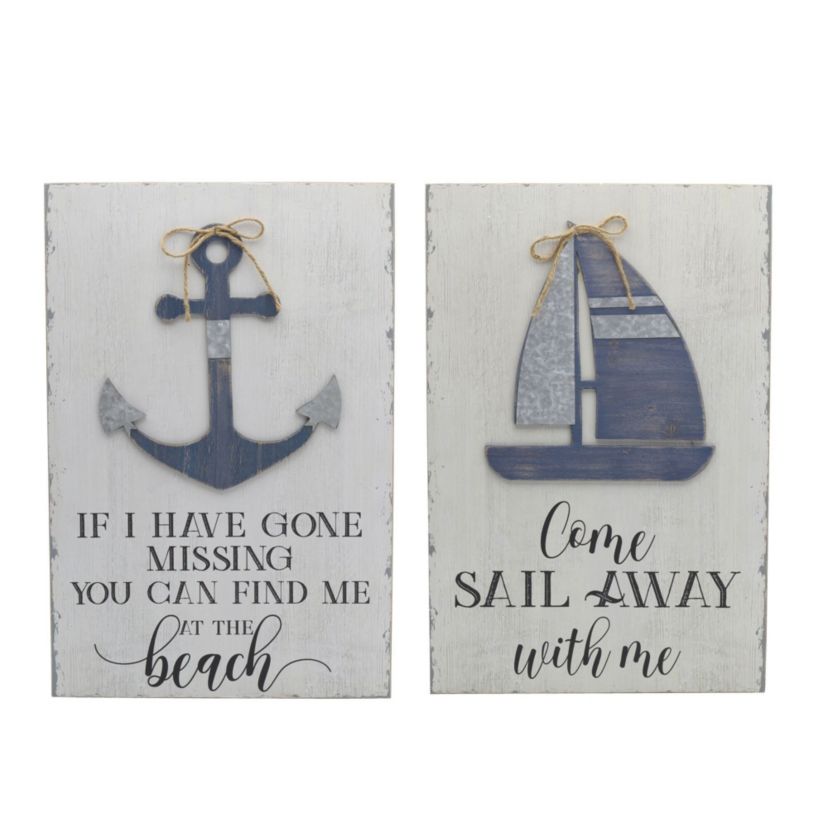 Set of 2 24 x 16-in Wood Coastal Wall Decor