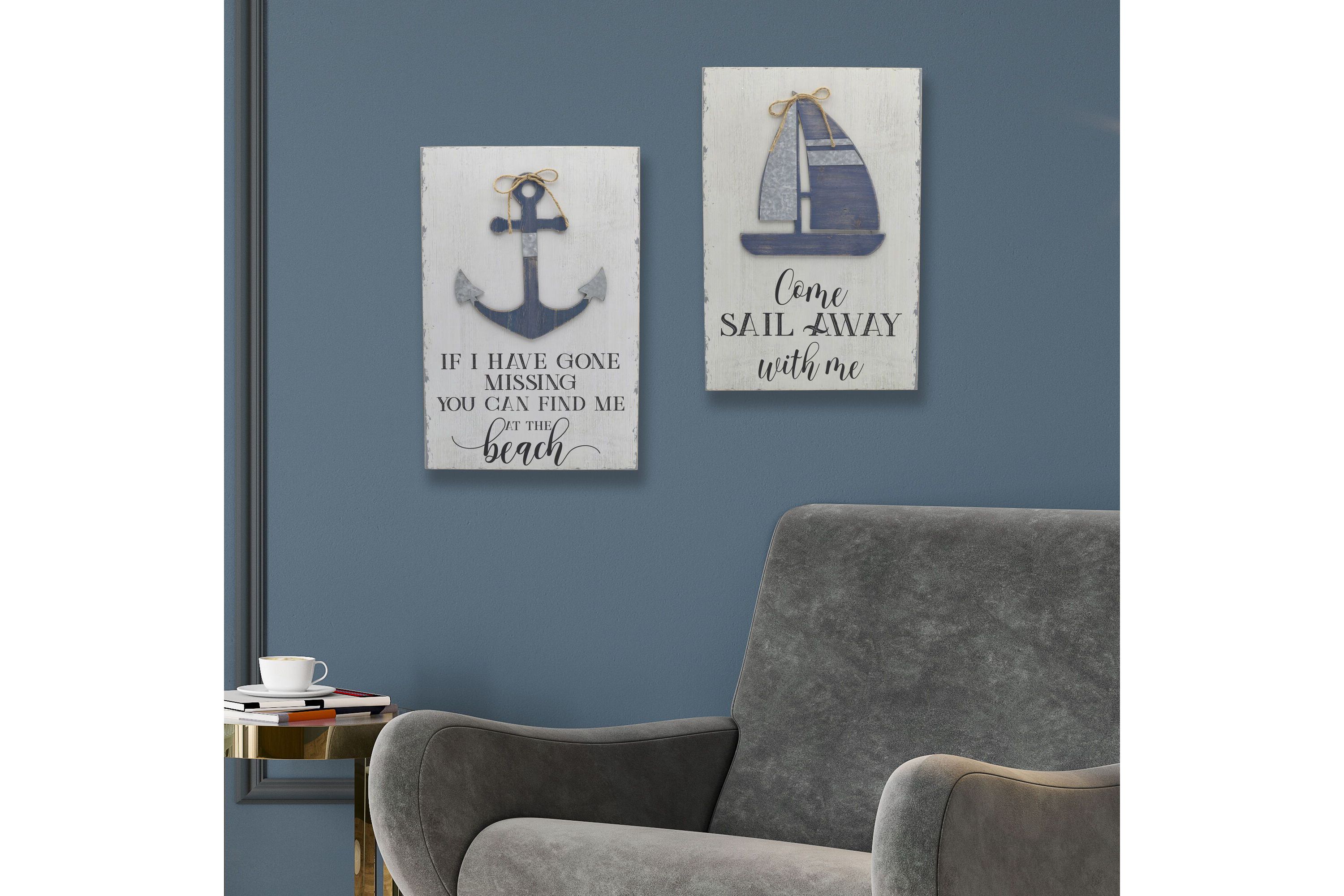 Set of 2 24 x 16-in Wood Coastal Wall Decor