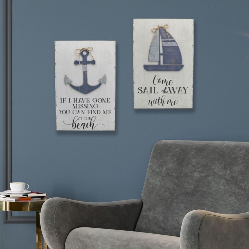 Set of 2 24 x 16-in Wood Coastal Wall Decor