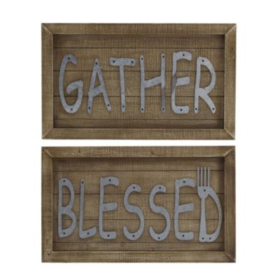 Elements Set of 2 20 x 12-in Wood and Metal Farmhouse Wall Plaque, Brown
