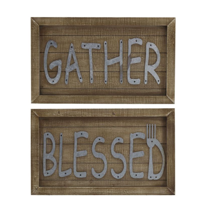 Set of 2 20 x 12-in Wood and Metal Farmhouse Wall Plaque