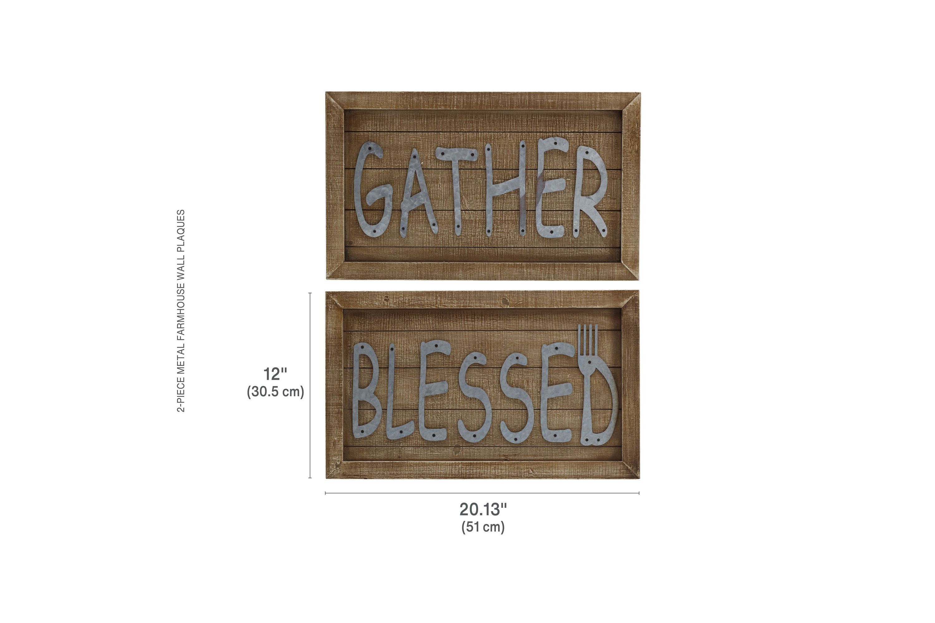 Set of 2 20 x 12-in Wood and Metal Farmhouse Wall Plaque