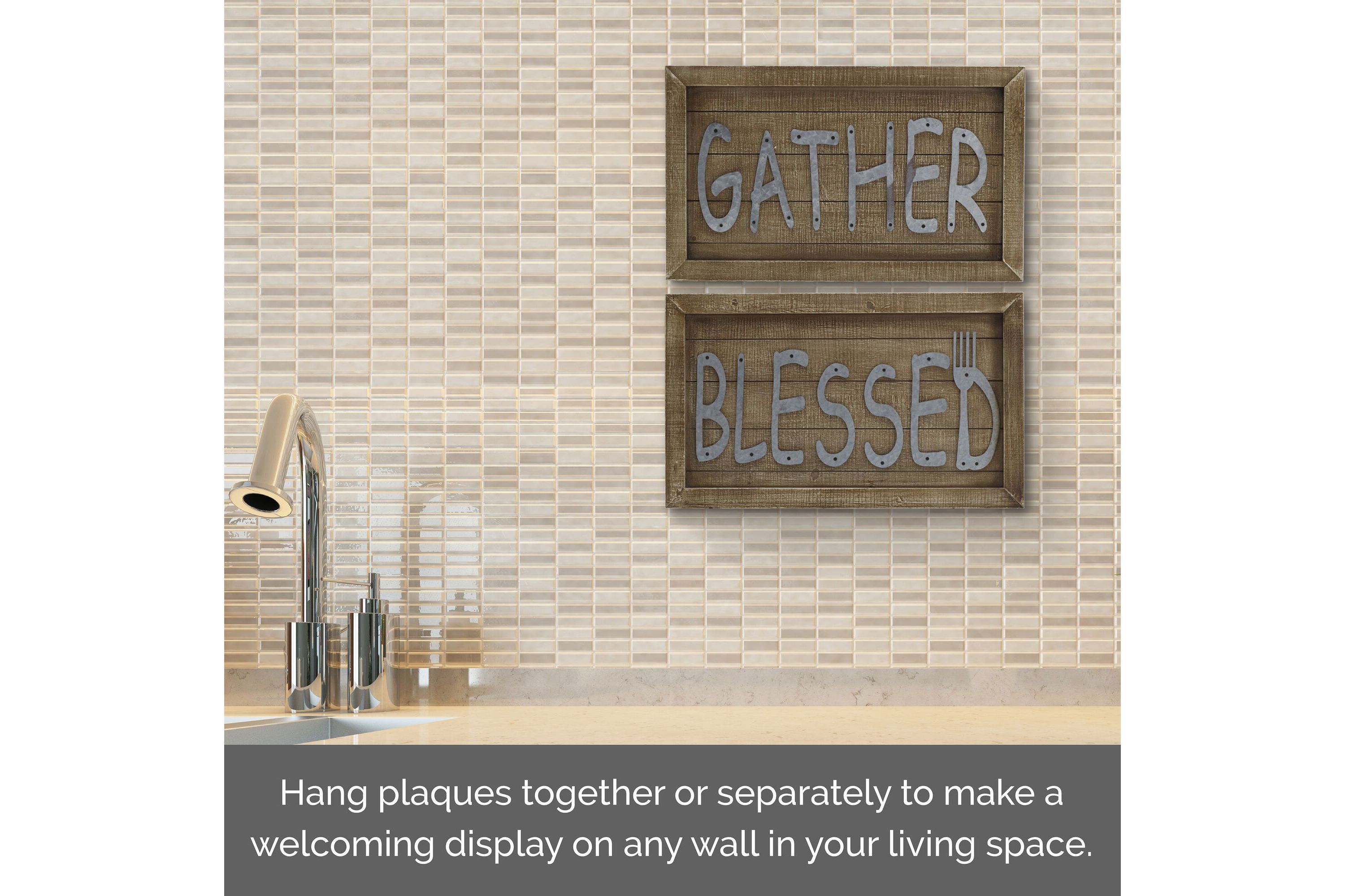 Set of 2 20 x 12-in Wood and Metal Farmhouse Wall Plaque