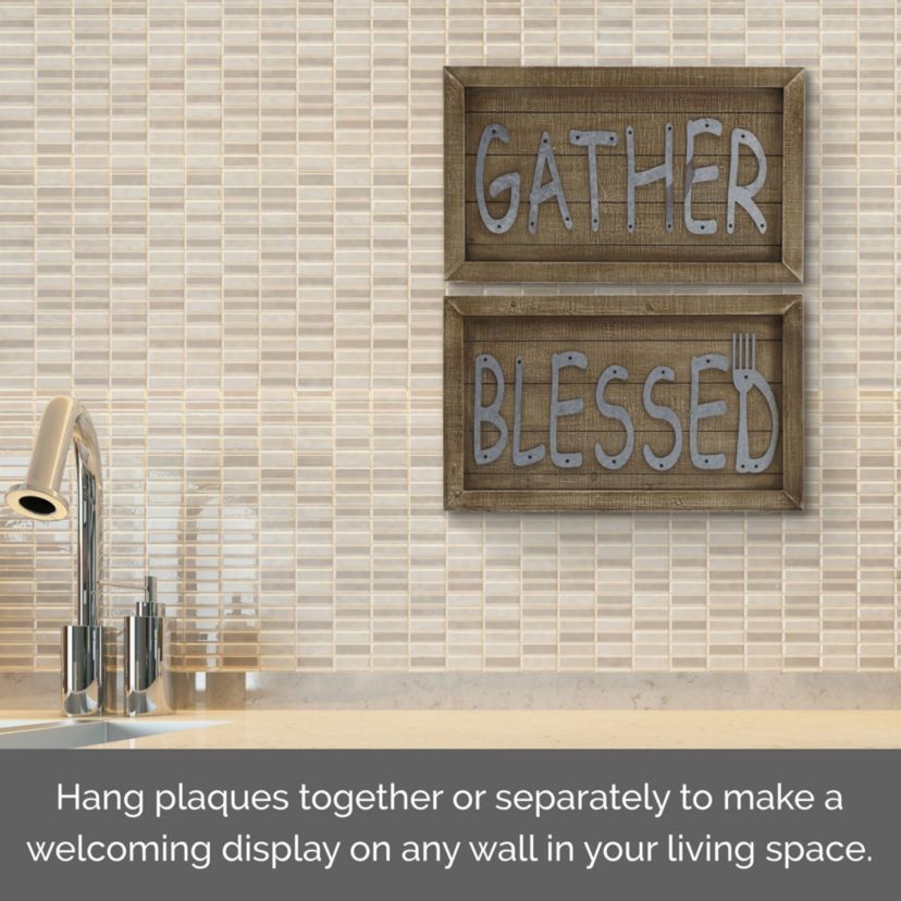 Set of 2 20 x 12-in Wood and Metal Farmhouse Wall Plaque