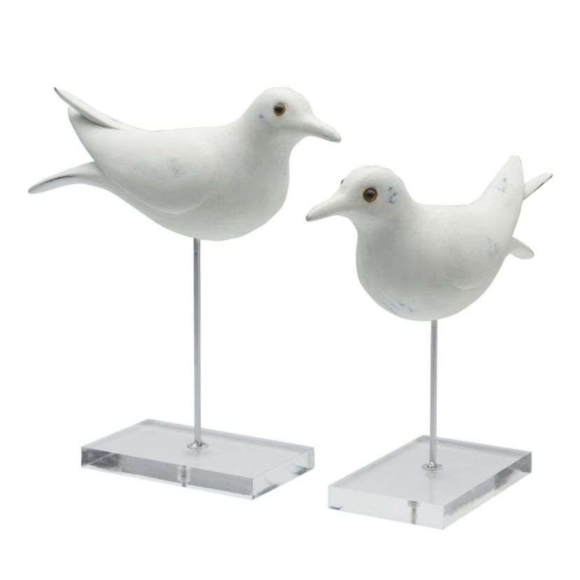 Set of 2 12-in and 10-in Resin Seagull Table Decor