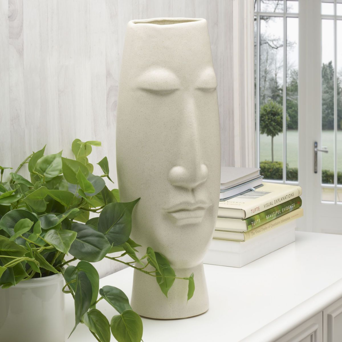 20-in Matte Eggshell Ceramic Face Vase