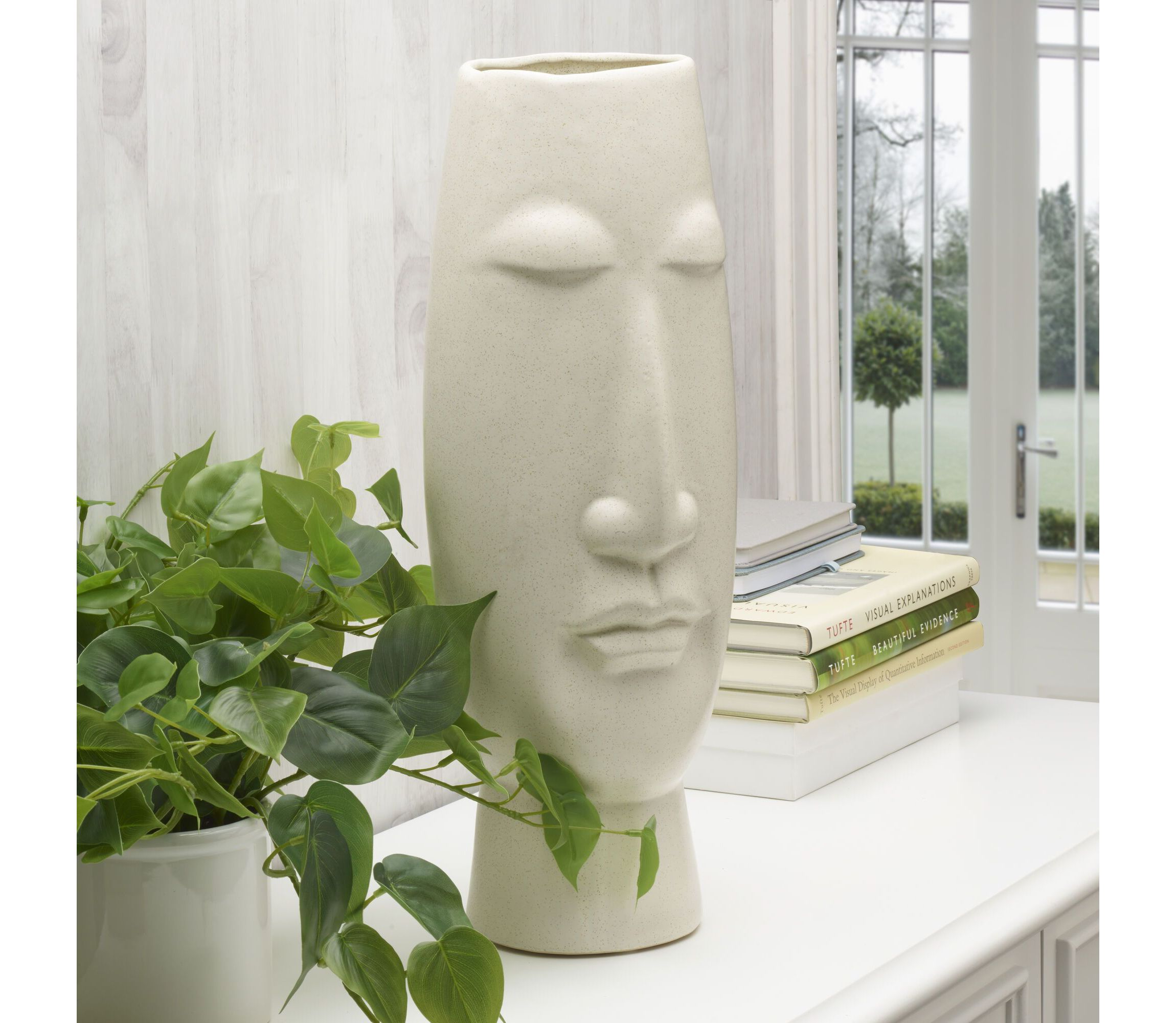 20-in Matte Eggshell Ceramic Face Vase