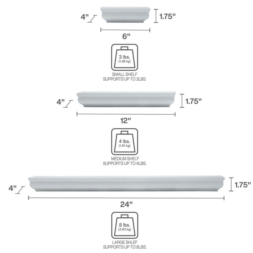 Floating Wall, Wood and Curve Metal Shelves, for Bedroom, Living Room, Kitchen, Nursery, Set of 3, Natural