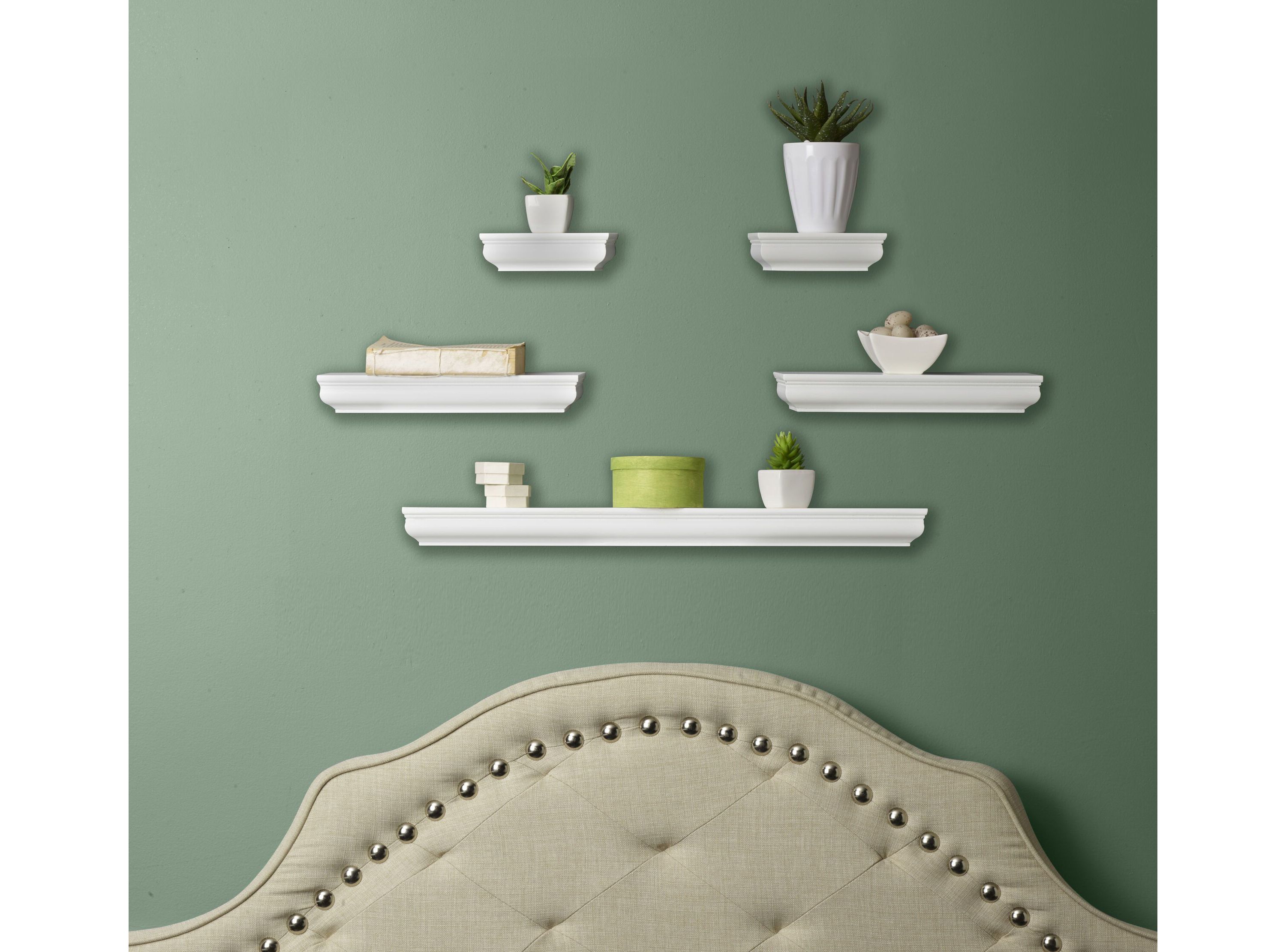 Floating Wall, Wood and Curve Metal Shelves, for Bedroom, Living Room, Kitchen, Nursery, Set of 3, Natural