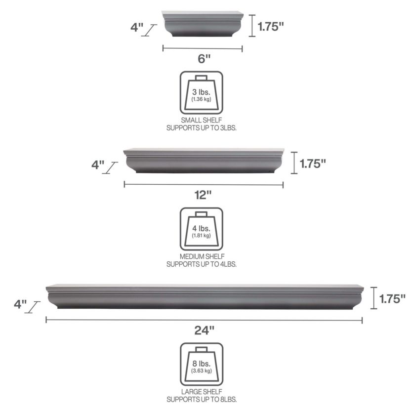 Floating Wall, Wood and Curve Metal Shelves, for Bedroom, Living Room, Kitchen, Nursery, Set of 3, Natural