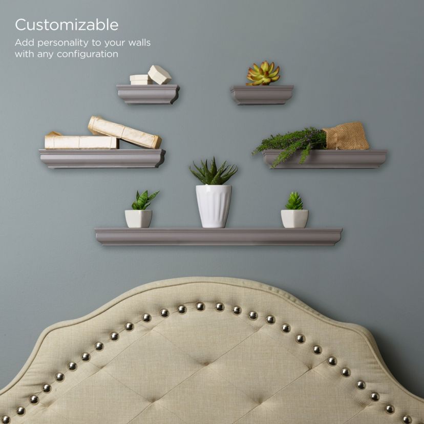 Floating Wall, Wood and Curve Metal Shelves, for Bedroom, Living Room, Kitchen, Nursery, Set of 3, Natural