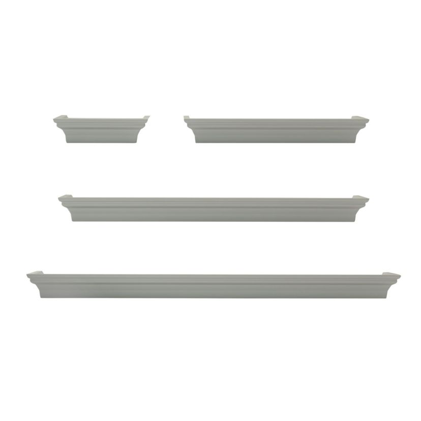 Floating Curve Wall Shelves with Rail for Nursery, Bedroom, Living Room, Kitchen, Set of 2, White