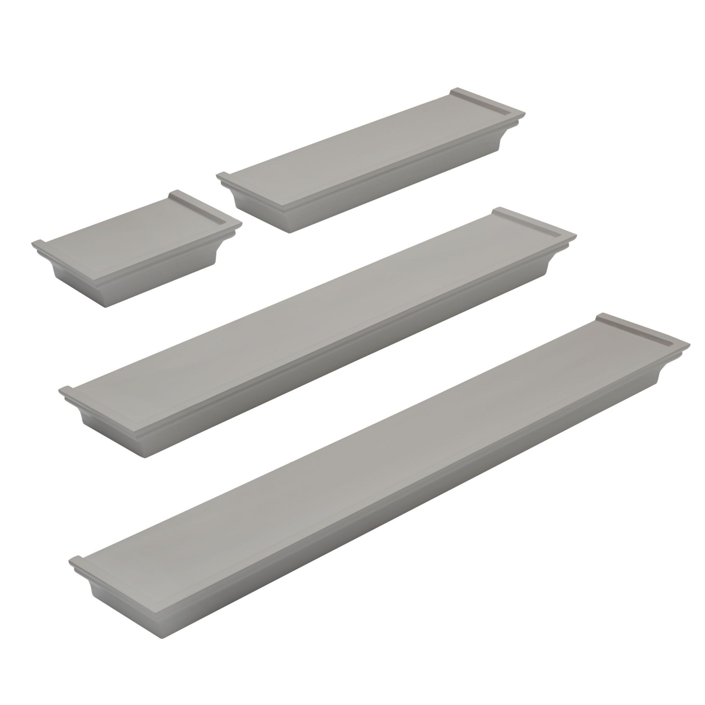 Floating Curve Wall Shelves with Rail for Nursery, Bedroom, Living Room, Kitchen, Set of 2, White