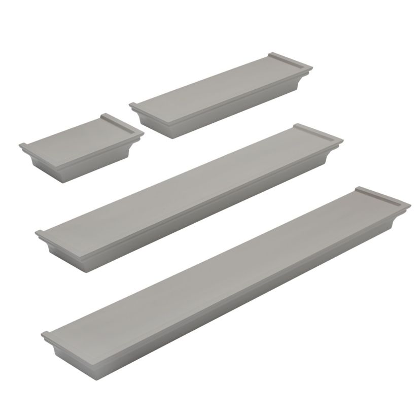 Floating Curve Wall Shelves with Rail for Nursery, Bedroom, Living Room, Kitchen, Set of 2, White