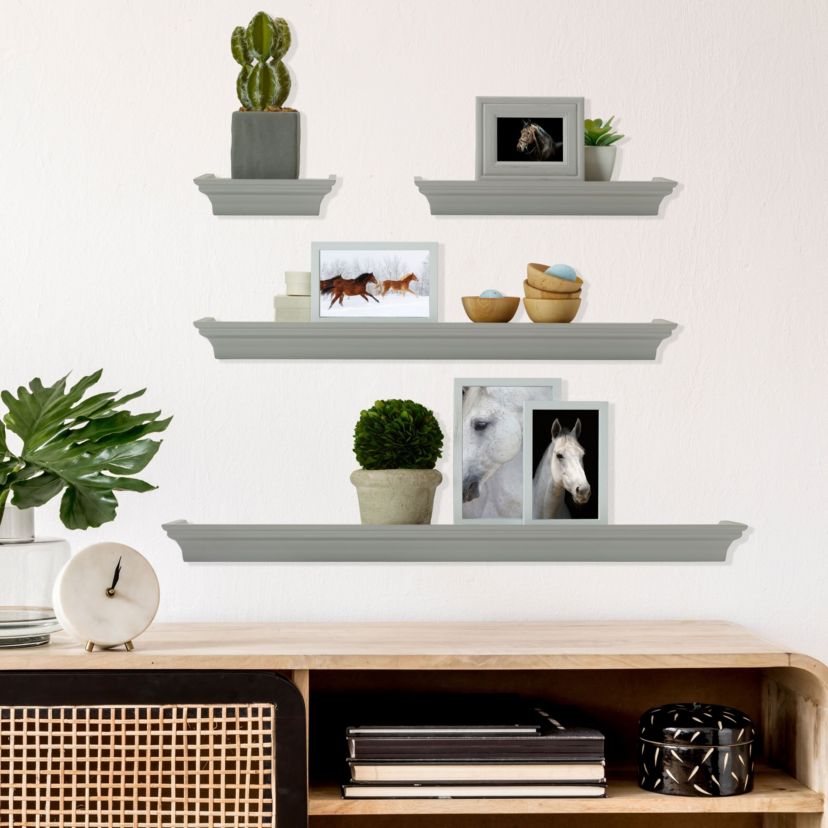 Floating Curve Wall Shelves with Rail for Nursery, Bedroom, Living Room, Kitchen, Set of 2, White