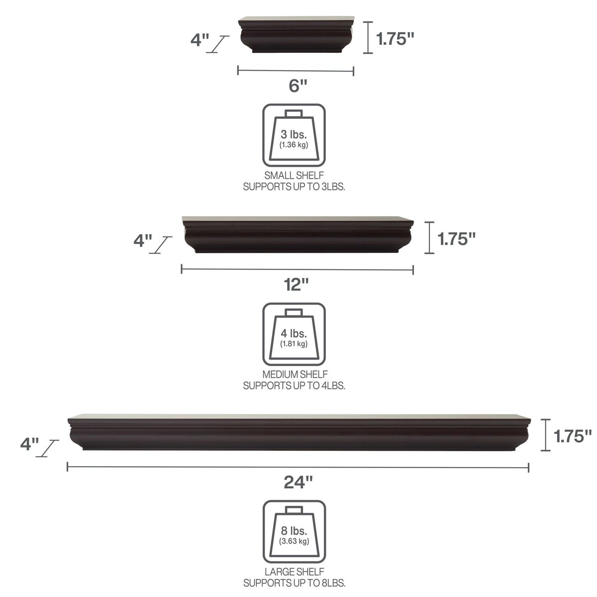 Floating Arc Wall Shelves with Rail for Nursery, Bedroom, Living Room, Kitchen, Set of 2, White
