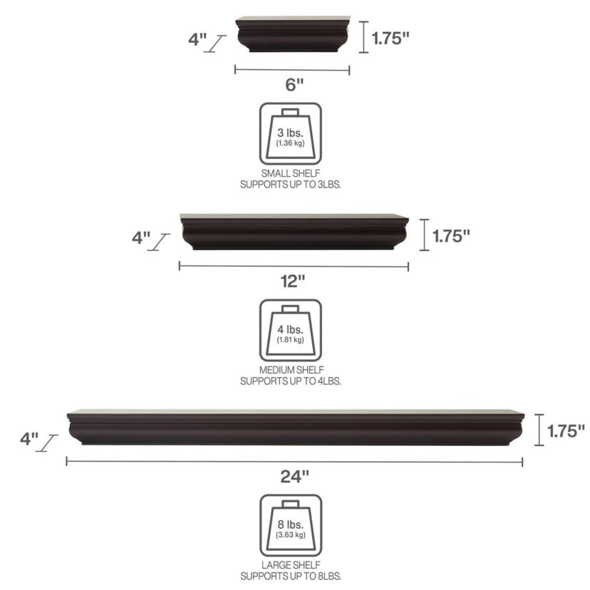 Floating Arc Wall Shelves with Rail for Nursery, Bedroom, Living Room, Kitchen, Set of 2, White