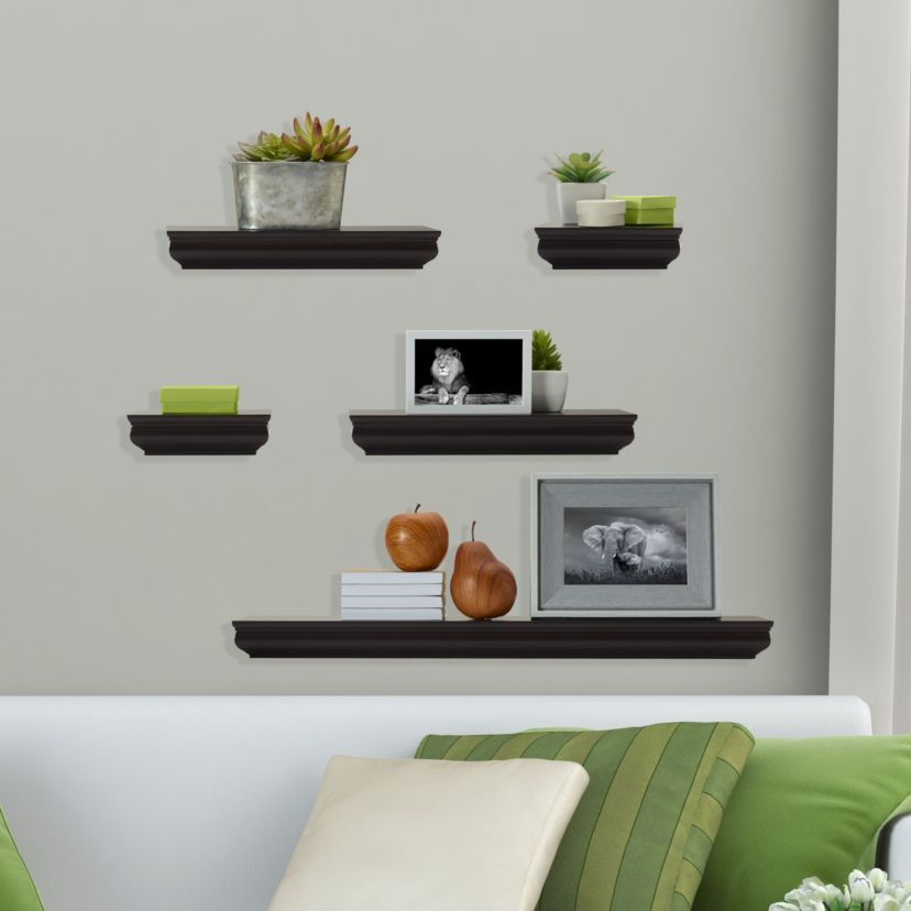 Floating Arc Wall Shelves with Rail for Nursery, Bedroom, Living Room, Kitchen, Set of 2, White
