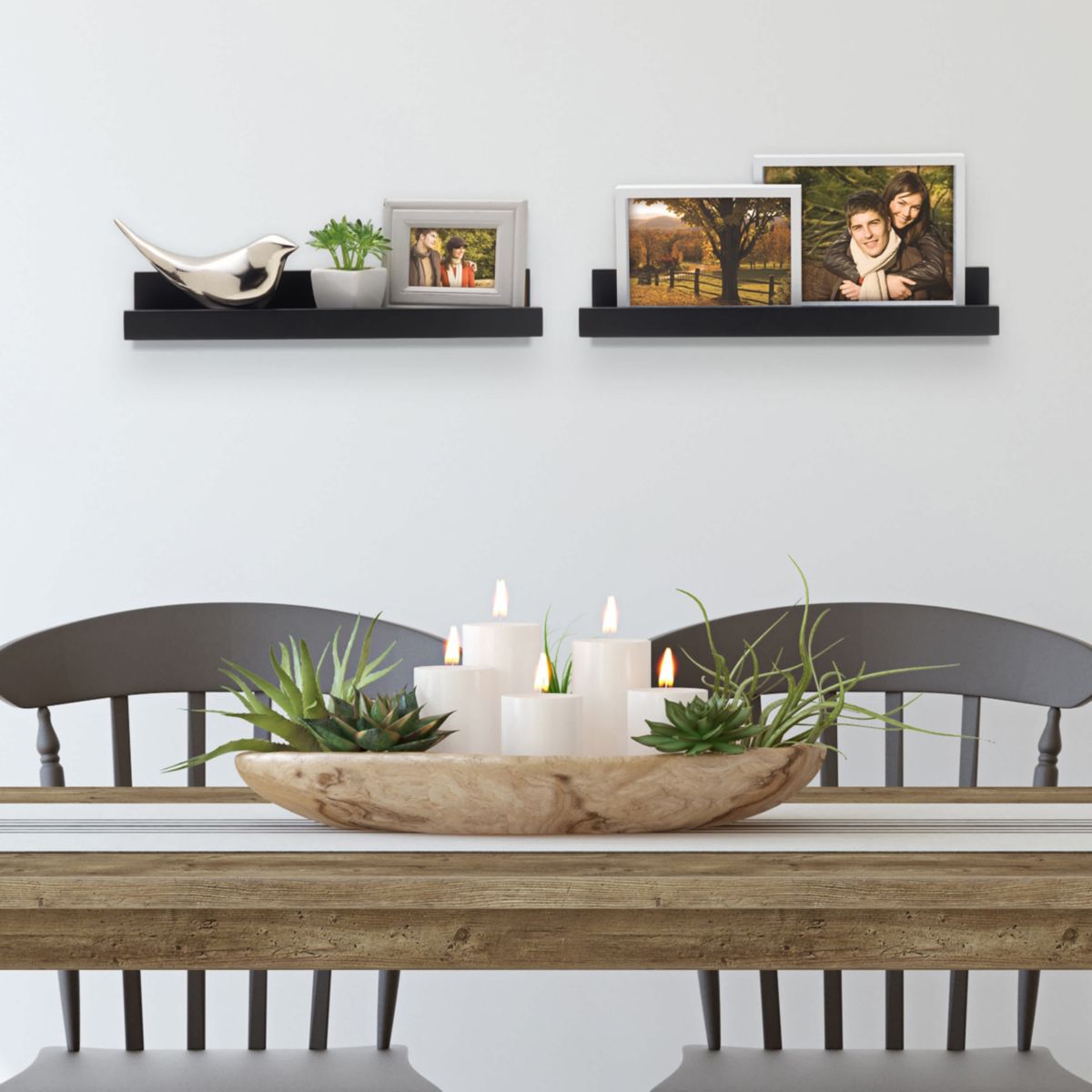 Floating Arc Wall Shelves with Rail for Nursery, Bedroom, Living Room, Kitchen, Set of 2, White