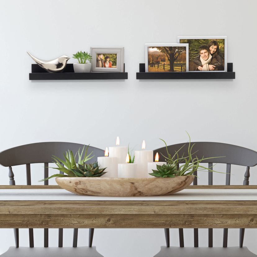 Floating Arc Wall Shelves with Rail for Nursery, Bedroom, Living Room, Kitchen, Set of 2, White
