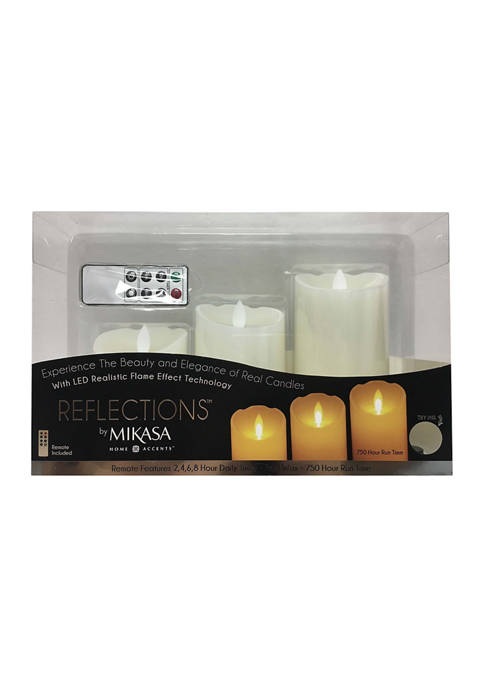Set of 3 White Realistic LED Wax Pillar Candles